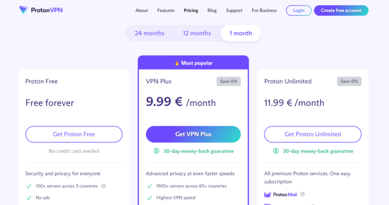 ProtonVPN Pricing plan
